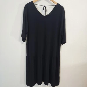 Eileen Fisher Dress Womens Large Black Midi Tiered Lagenlook Minimalist Modern - Picture 1 of 9