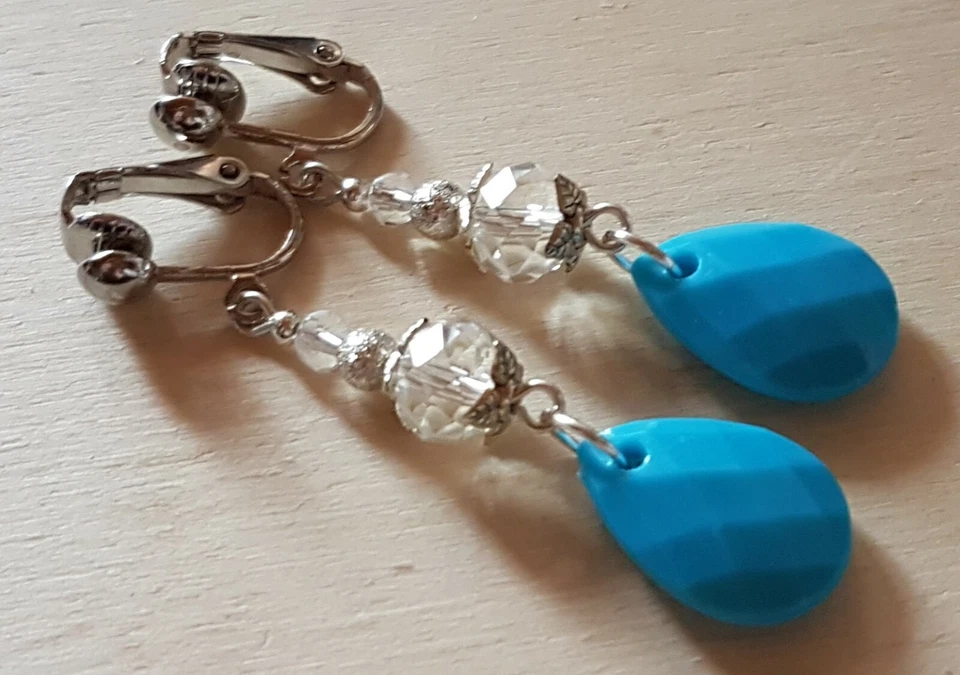 OHRCLIPS CLIPS TROPFEN PERLEN TÜRKIS TRANSPARENT/KLAR - Bild 1 von 2