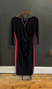 Lauren Ralph Lauren schwarz rot gerafftes Etuikleid Colorblock Gr. 10 Jersey - Bild 1 von 6