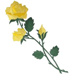 Extra Large Yellow Rose Applique Patch - Long Stem Flower Bloom 10.5" (Iron on) - Picture 1 of 1