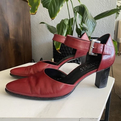 Franco Sarto Cuero Rojo Punta Punta Punta Hebilla Tobillo Mary Jane Y2K De Colección 9.5 Foto 1 de 4