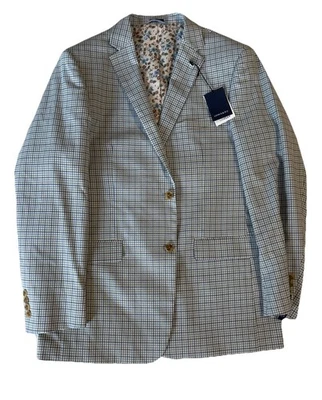 Abrigo Chaqueta Blazer Deportivo Crown & Ivy Para Hombres Azul Verde Cuadros Mezcla de Poli 42L Foto 1 de 4