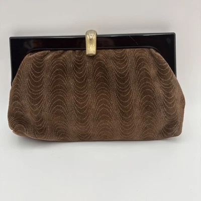 Vintage Suede Clutch Purse Brown Made In Italy Evening Bag 9” - Image 1 of 4