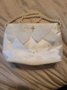 Girls Satin Pocketbook White Special Occasion W Cross - Picture 1 of 9