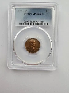 1941 D MS66 RB LINCOLN  WHEAT PENNY/CENT GRADED PCGS 1C COPPER COIN  - Picture 1 of 4