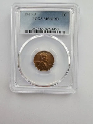 1941 D MS66 RB LINCOLN  WHEAT PENNY/CENT GRADED PCGS 1C COPPER COIN  - Image 1 of 4