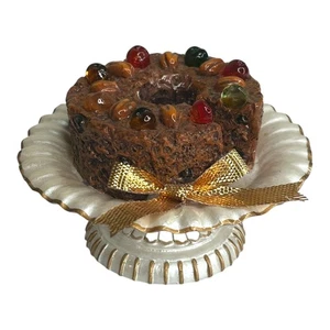 Tarta de frutas miniatura vintage en bandeja decoración navideña baratija - Imagen 1 de 7