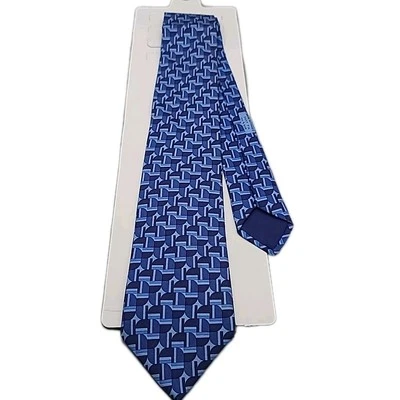 Corbata HERMES Paris Azul 100% Seda Patrón Geométrico Estilo 5467 3 1/8" Ancho Foto 1 de 4