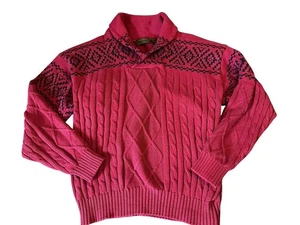 Vintage Eddie Bauer Fischer Grobstrick rot Zopfmuster Schal Pullover Baumwolle Herren XL - Bild 1 von 6