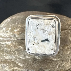 Navajo Sterling Silver White Buffalo Turquoise Ring Size 8.5 19307 - Picture 1 of 14