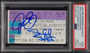 Boleto de verano 1999 doble firmado Mick Foley Mankind Steve Austin PSA 5 automático 10 - Imagen 1 de 2