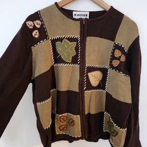 Vintage Full Zip Cardigan Pullover Gr. L Oma Hütte Cottagecore Top Herbst - Bild 1 von 15