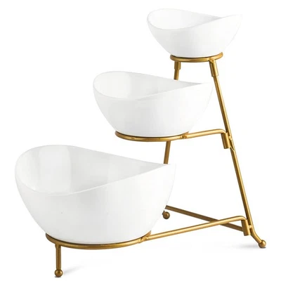 3-уровневая сервировочная подставка овальная сервировочная чаша с металлической стойкой, завязанные сервировочные чаши Fo... - Изображение 1 из 4