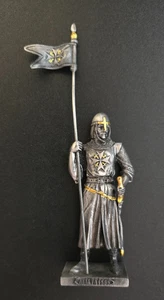 Medieval Knights Hospitaller Pewter Figure Flag Sword Armored Malta 1565 Crusade - Picture 1 of 6