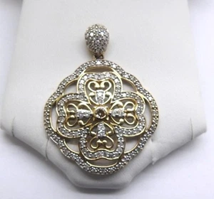 10K Yellow & White two tone Gold Clover Diamond Pendant 1 1/2" Inches 1/2 CT. - Picture 1 of 8