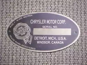 Chrysler Motors Detroit Data Plate 1924 - 1926 Acid Etched Aluminum - Picture 1 of 1