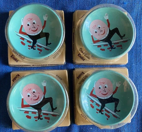 4 Unused Vintage Teal Blue Metal Humpty Dumpty Drawer Knob Pull MIB MCM Amerock Cover