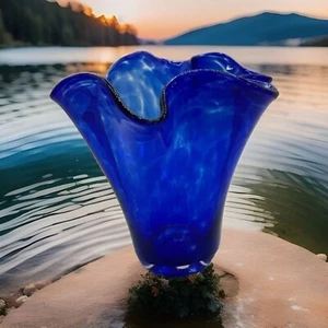 Lucyna Huta Szkla (Polonia) Azul Remolino Hecho a Mano Cinta Arte Vidrio - Imagen 1 de 7