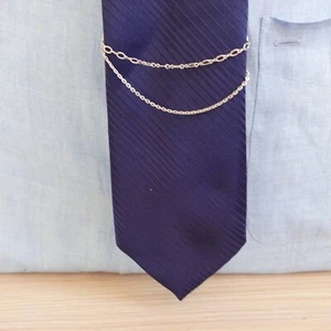 Mens Neck Tie Blue Navy Solid Silver Chain Tie Clip Classic British NECK HOUSE - Picture 1 of 9