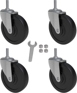 4 Inch Rubber Swivel Stem Caster, 1/2"-13X1.5 Threaded Stem, 4 Pack with 4 Nuts - Picture 1 of 7