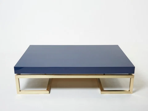 Blue lacquer brass large coffee table Guy Lefevre Maison Jansen 1970s Cover