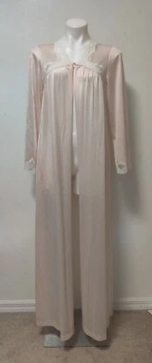 Vintage Katz Manga Longa Roupão Aberto Bolso Rosa Peignoir Renda Tamanho Pequeno Excelente Estado Usado - Imagem 1 de 4