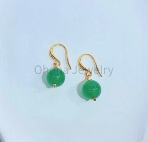 10mm Natural Jade Ball Hook Dangle Earrings - Picture 1 of 6
