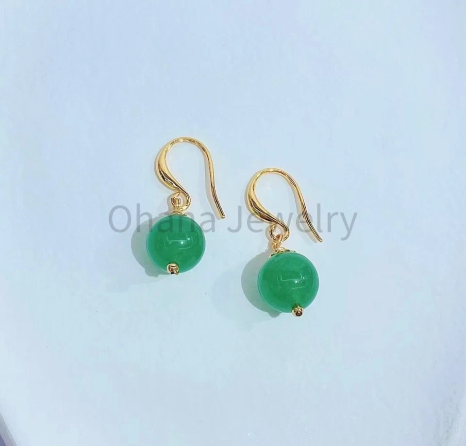 10mm Natural Jade Ball Hook Dangle Earrings - Imagem 1 de 1