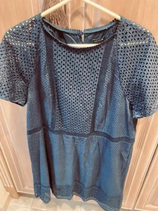 ANNE KLEIN NAVY Eyelet Cotton Dress (XL) LINED Casual Summer SHORT SLEEVE DRESS - Picture 1 of 8