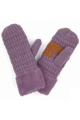 C.C Women Soft Warm Cable Knit Sherpa Lined Winter Cozy Fleece Cuff  Mittens - Image 1 of 4