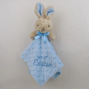 "MY 1st Easter" Lovey Blanket Baby Blue Soft Bunny Rabbit Plush Toy Inner Rattle - Picture 1 of 7