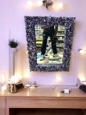 Espejo colgante de pared de piedra amatista de 24"x30" hecho a mano cristal lujoso dormitorio De Foto 1 de 4