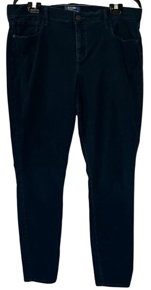 Pantalones de pana para mujer Old Navy Rockstar tiro medio azul verdoso mezcla de algodón talla 14 Foto 1 de 4