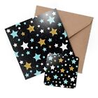 1 x Greeting Card & Coaster Set - Blue White Gold Stars Pattern Girls #44403