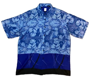VTG Montage Tropics Blue 100% Silk Hawaiian Shirt Mens Size Large - Picture 1 of 7