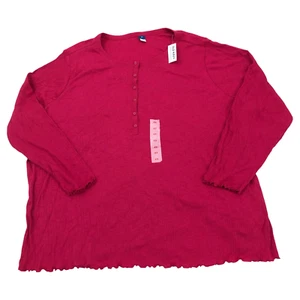 Old Navy Womens 4X Ribbed Henley Slim Top Lettuce Edge Bright Scarlet Red - Picture 1 of 14