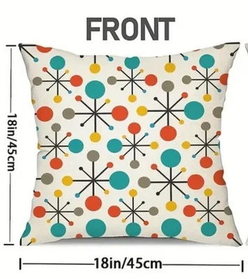 Mid Century Atomic Era INDOOR/OUTDOOR Pillow Cover 18x18" Linen Blend - Image 1 of 4