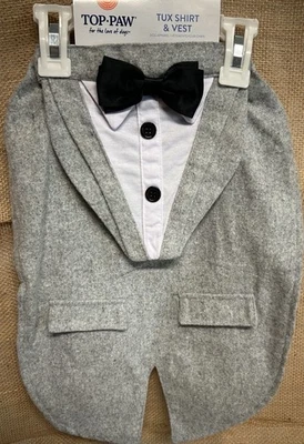 NUEVO CON ETIQUETAS Top Paw Conjunto de 2 Piezas Perro Boda Camisa Esmoquin Corbata y Chaleco Gris XS, S, M, L, XL Foto 1 de 4