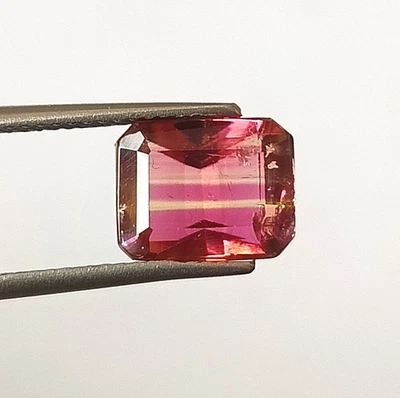 Bi Color Tourmaline Emerald Cut Faceted Natural Untreated Gemstone 2.75 Carat - Image 1 of 4