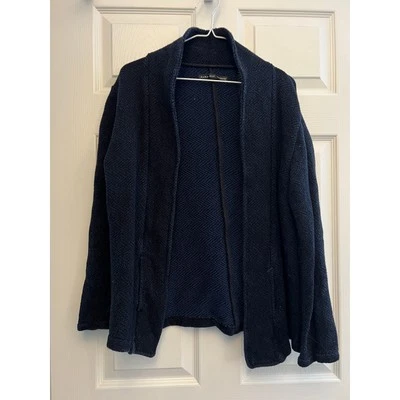 ZARA Man Cardigan Large Long Sleeve Open Front Knit Drape Street Style Navy Blue - Image 1 of 4
