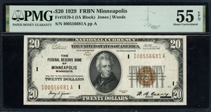 1929 $20 FR 1870 IA Bock Minneapolis PMG 55 EPQ - Picture 1 of 2