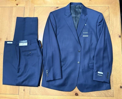 Jos. A. Bank 50R (46W) - Traje de lana brillante AZUL - Ajuste a medida Foto 1 de 4