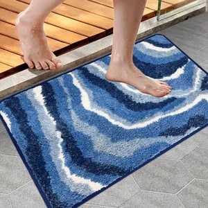 Bath Mat & Bathroom Rugs 30x20 Inch - Plush Wave-Striped Microfiber Shaggy Ru... - Picture 1 of 9