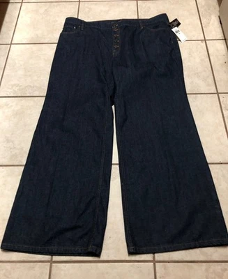 NWT  20W LAUREN RALPH LAUREN HIGH-RISE WIDE LEG BUTTON FLY DENIM BLUE JEANS $165 - Image 1 of 4