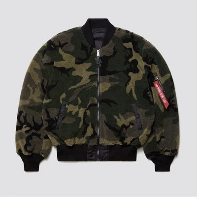 Urban Outfitters x Alpha Industries L-2B Sherpa Camo Reversible Bomber Jacket - Image 1 of 4