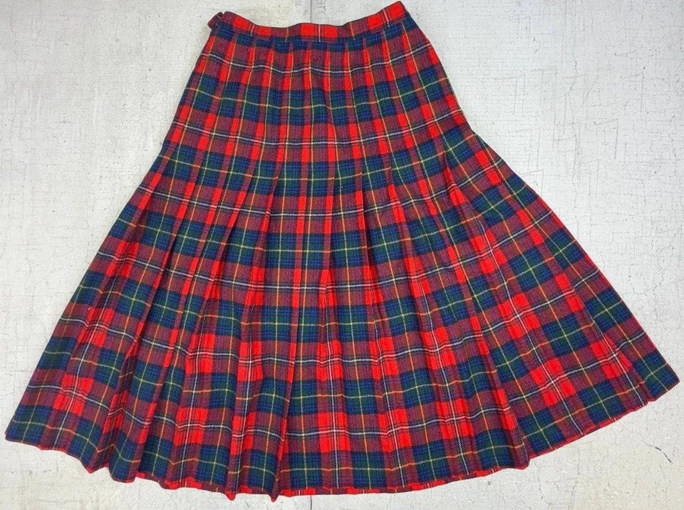 Pendleton 格子格子褶饰裙红色黑色 100% 羊毛 10 码美国制造 — 第 1/4 张图片