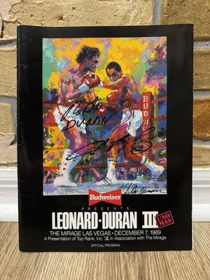 SUGAR RAY LEONARD ROBERTO DURAN 3 BOXING PROGRAM DUAL SIGNED FIGHT UNO MAS PSA - Image 1 of 4