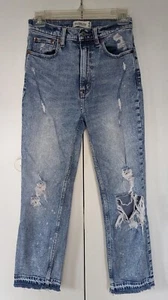 Abercrombie Fitch Jeans 26/2 Ankle Straight Ultra High Rise Distressed Acid Wash - Picture 1 of 7
