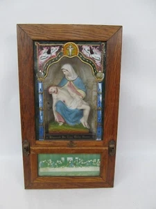 Vintage Wall Shadow Box Catholic Viaticum Last Rites Communion Cabinet Relief Ic - Picture 1 of 9