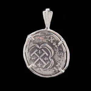 Atocha Sunken Treasure Jewelry - 1 Reale Silver Coin Pendant w/ Sterling Silver - Picture 1 of 5